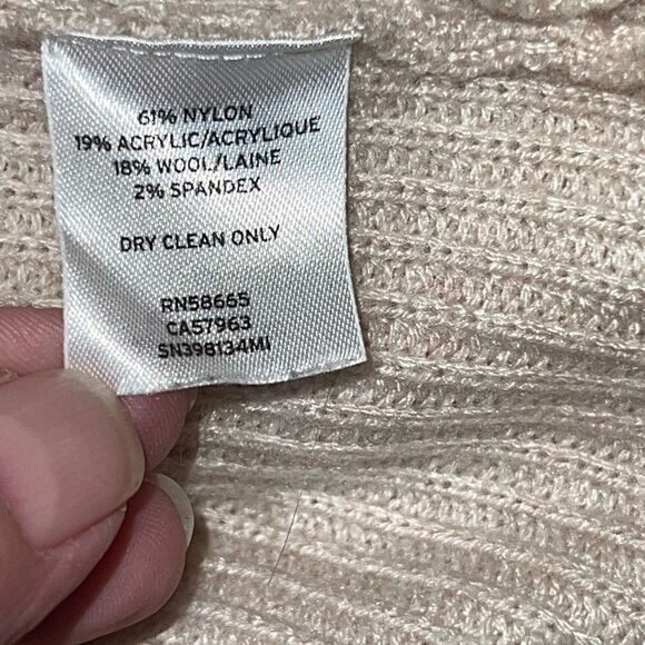 Something Navy Blocked Cardigan Beige Taupe Color Block Wool Blend Sz S - Picture 9 of 9